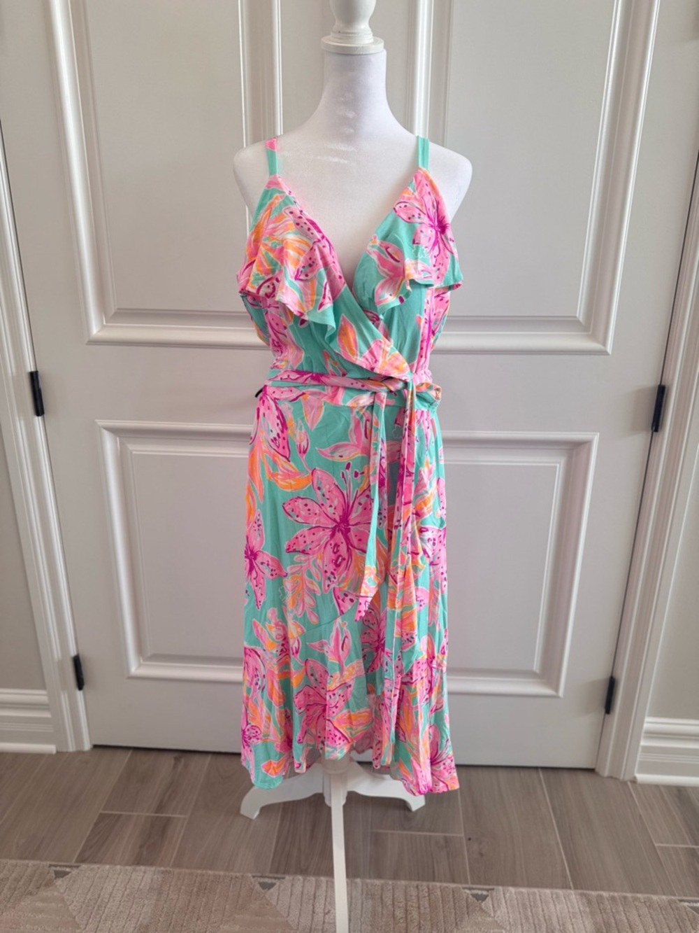 Lilly Pulitzer Surf Blue Floral Dress with Pink & Orange Blooms